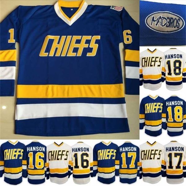 

c2604 mit charlestown jersey mens hanson brother slap s16 17 18 hanson movie hockey jersey fast shipping blue white s-3xl, Black