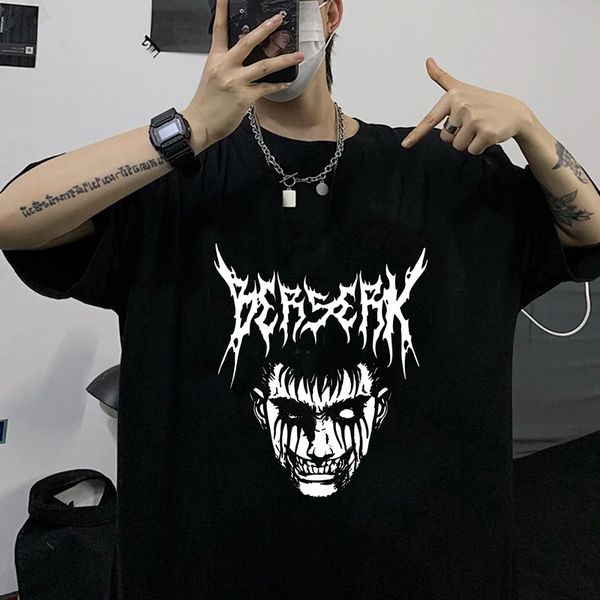 

japanese manga berserk swordsman gatsu t shirt men anime cool streetwear t-shirt y2k goth funny tshirt hip hop tees, White;black