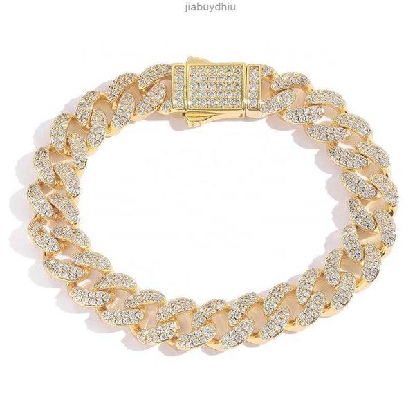 

real gold plating brass and 12mm two rows zircon hip hop iced out cuban chain bracelet, Silver