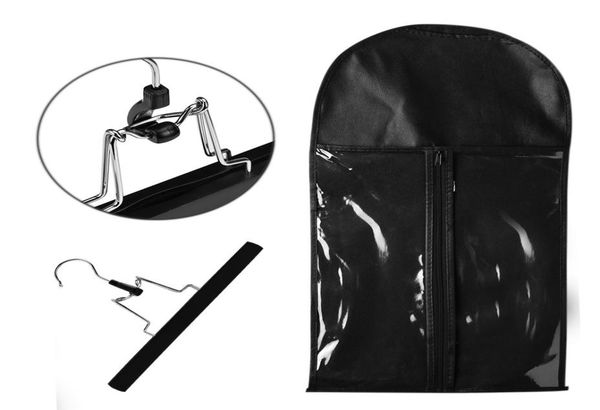

black hair extension packing bag include hanger and hanger carrier storage wig stands hair extensions bag for carring and packing 6424743