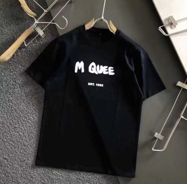 

summer women men designer mcqueen mens t shirt men's tshirt embroidered fashion 100% cotton badge womens designer clothes mcqueen shirt, White;black