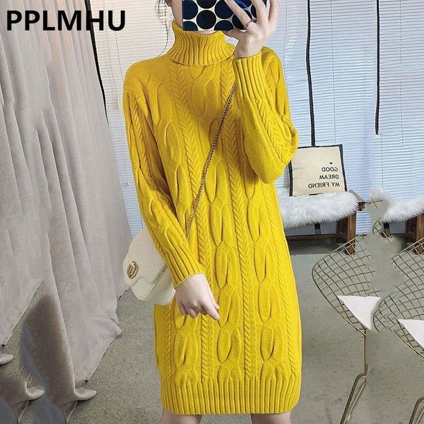 

dresses fall winter turtleneck slim sweater dress women yellow rib knitted dresses long sleeve elegant twist black warm vestido midi, Black;gray