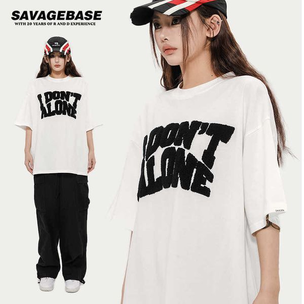 

high street letter towel t-shirt men and women loose and couple half sleeve cotton t-shirt, White;black