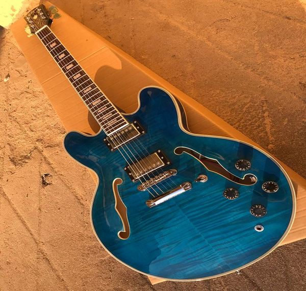 

quality halfhollow fhole jazz 335 electric guitar mahogany body flame maple guitarmanufacturer of straight hair8870954