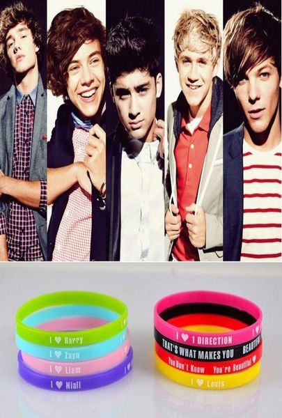 

48pcslot 5mm 1d i love one direction silicone wristband bracelet mix 8 design bracelets4915905, Black