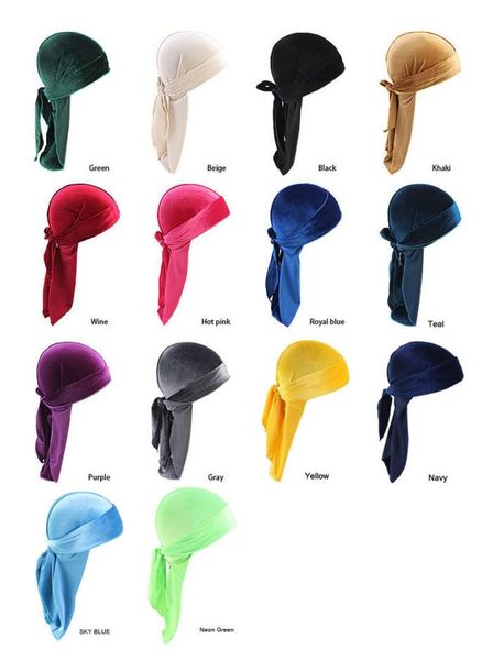 

14 style velvet durags bandana turban hat pirate caps wigs doo durag biker headwear headband pirate hat hair accessories da8368056, Blue;gray