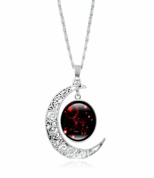 

new silver plated crescent moon shaped pendant necklaces for women gilrs vintage jewelry glass cabochon necklace xmas gifts2618937