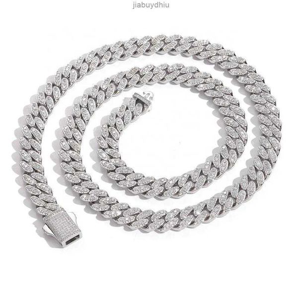 

white gold plating brass and 10mm single row zircon hip hop spring buckle cuban chain necklace, Silver