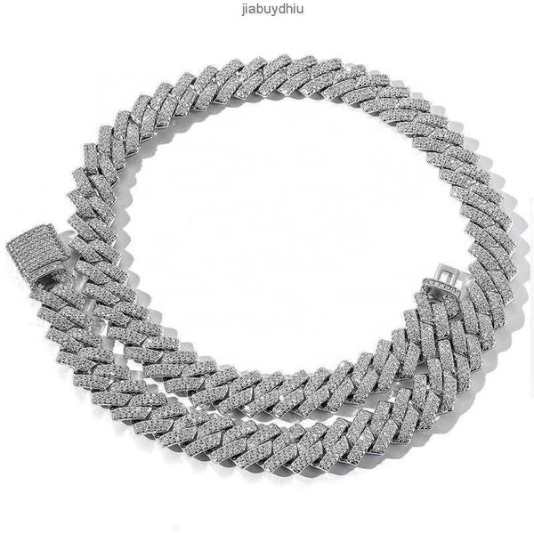 

zircon 14mm rhombus cuban chain necklace rhodium plated s925 sterling silver hip hop wholesale link renqing