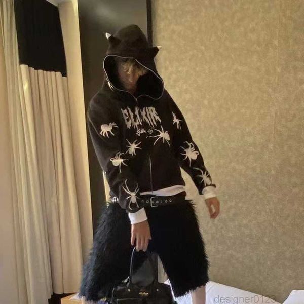 

the spider korean sweatshirt men fashion hoodie fall winter casual loose coat street thick warm male pullover hoodies streetwear, Black