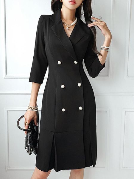 

dresses spring autumn women dress temperament black vintage notched neck slim midi street clothe commute blazer robe femme mujer vestido, Black;gray