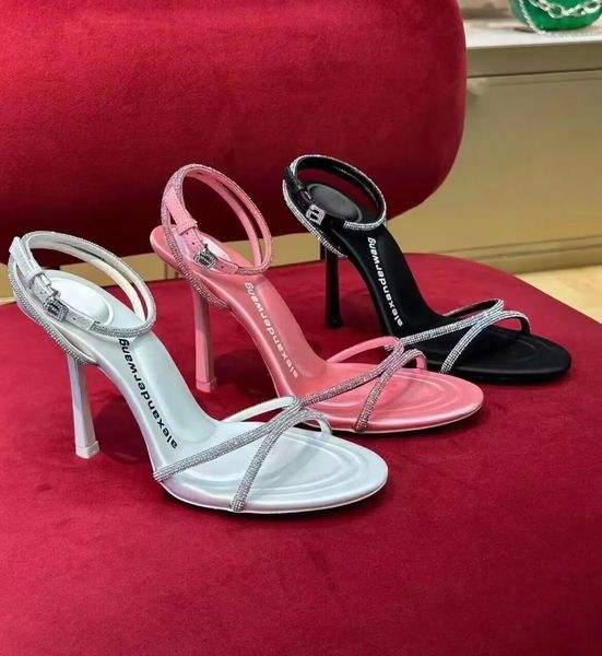 

luxury a wang dahlia women sandals shoes high heels crystal strappy lambskin lining party wedding pink white black perfect walking eu35-40