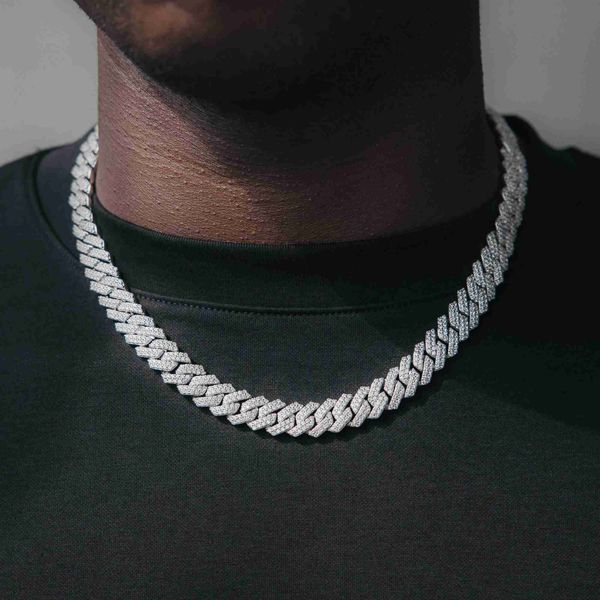 

factory silver 925 cuban link necklace rapper jewelry men 12mm iced out vvs moissanite cuban chain