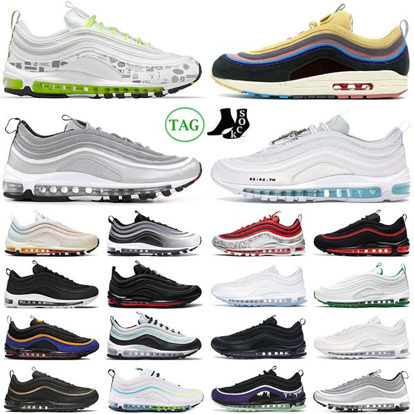 

airmax 97 running shoes triple black white 97s sean wotherspoon silver bullet bred jesus satan have a day men women outdoor sports trainers