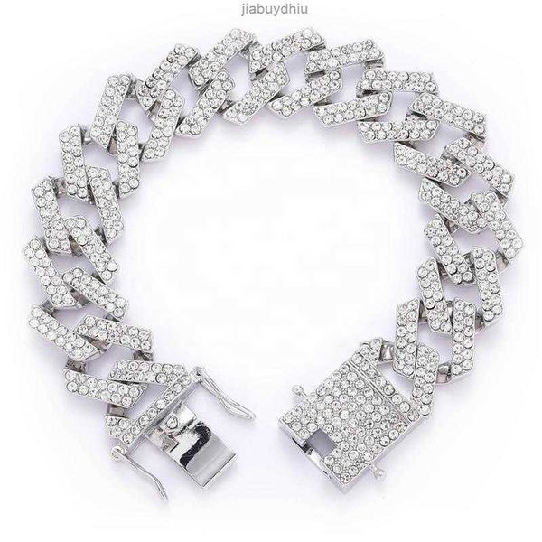 

iced out big heavy chain with alloy and full 3a cz rhinestone hip hop 19mm bar cuban bracelet, Silver