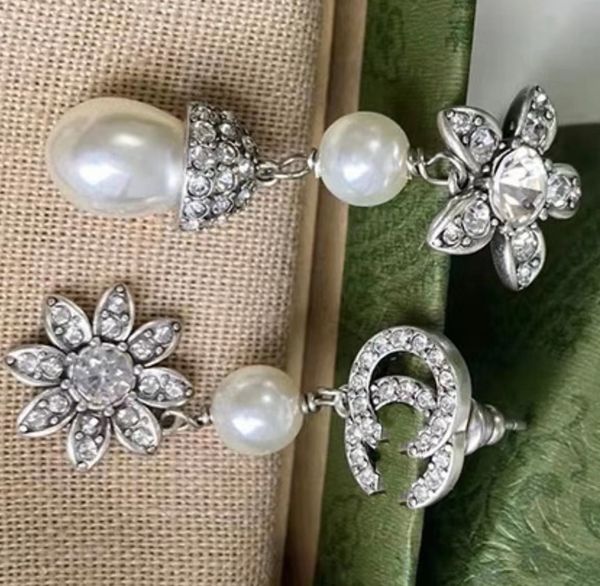 

luxury designer fashion flower pendant pearl earrings, Golden