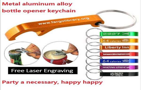 

keychains mixed colors aluminum alloy bottle openers with keyring laser engraving logo keychains engraving9612005, Silver