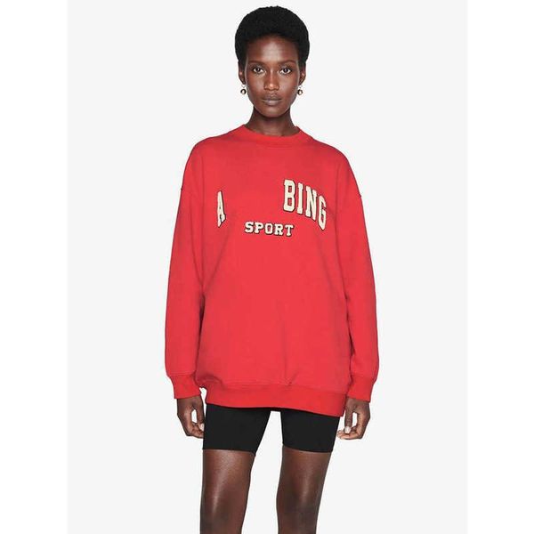

ab bing women's sweatshirt letter embroidered loose cotton fleece sweater fashion hoodies pullover, Black