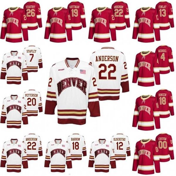 

c2604 a3740 denver pioneers ncaa college hockey jersey ryan barrow brett stapley glenn anderson emilio pettersen ian mitchell paul stastny m, Black