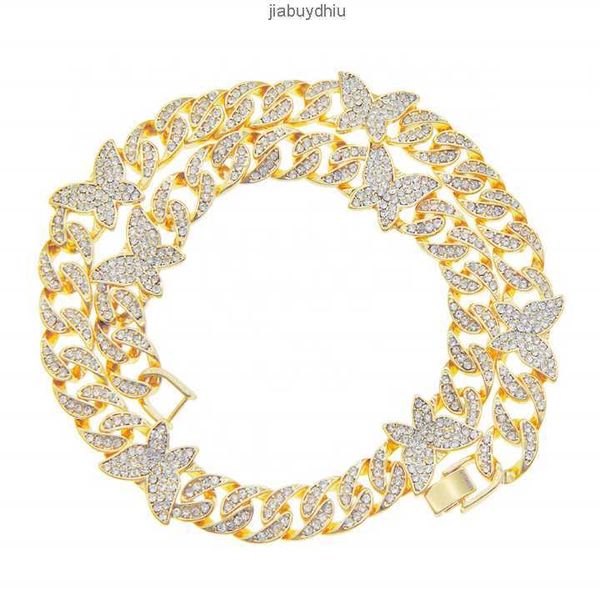 

hip hop big width chain with diamond and alloy butterfly cuban necklace, Silver