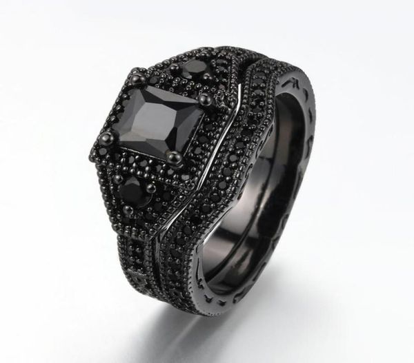

luxury black ring set for women accessories jewelry fashion geometric rhinestones zircon wedding engagement gift cluster rings4848006, Golden;silver