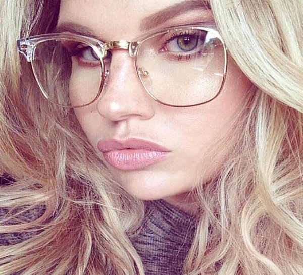 

wholehalf frame clear glasses myopia women men spectacle gold lens optical glass lunette2525669, White;black