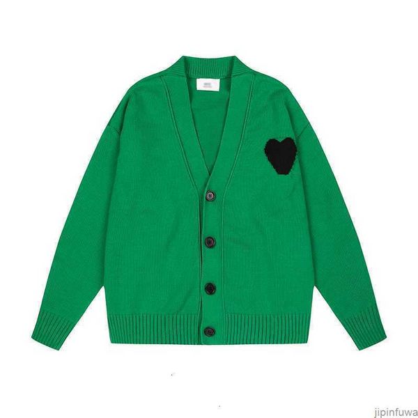

amis paris fashionable embroidered a heart pattern designer mens sweaters de coeur macaron love jacquard cardigan for men and women oshv, White;black