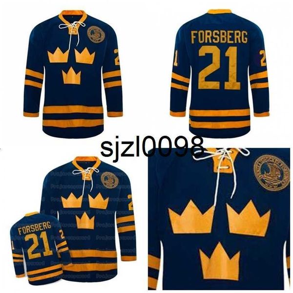 

sj98 #21 peter forsberg jersey team sweden ice hockey jerseys embroidered 100% stithed blue custom your name & number, Black