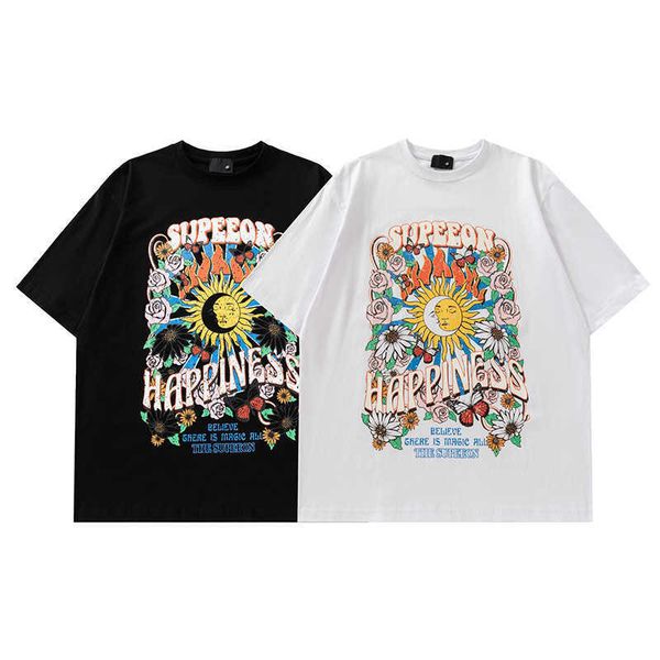 

graffiti short sleeve t-shirt summer loose half sleeve t-shirt, White;black