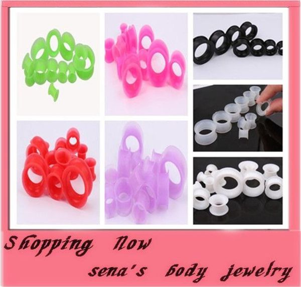 

mix 416mm 7 colors 100pcs body jewelry silicone double flare flesh tunnel gauges ear plug1215226, Silver