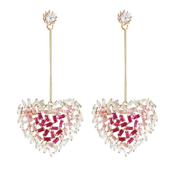 

sparkling love heart earring long inlaid zircon designer earrings for women wedding party gift luxury jewelry7894358, Silver
