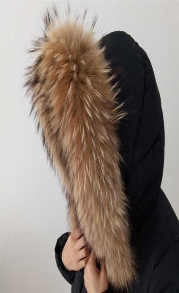 

7015 longth real fur collar woman winter 100 raccoon fur scarf collar with fastener h09236033597, Silver