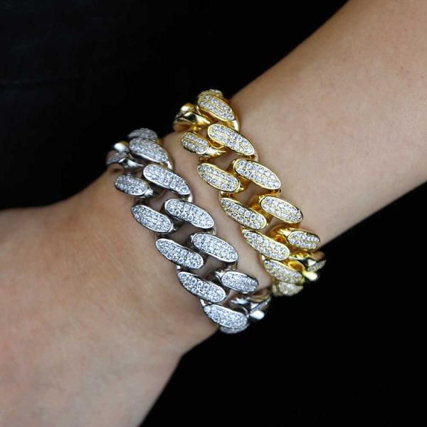 

nueva pulsera de cadena cubana helada 15 mm hip-hop jewelry women 7/8/9/10 inch chain gift, Silver