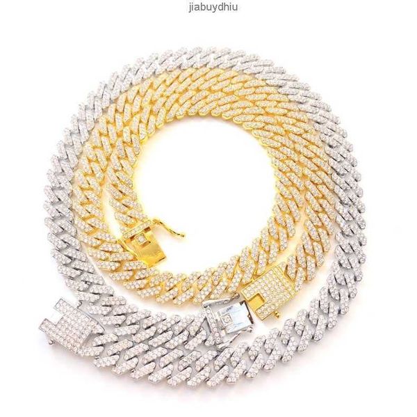 

hip hop 12mm bling iced out cuban link chain men's full diamond necklace collar cadena joyeria, Silver