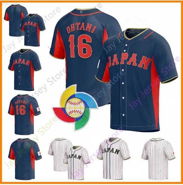 

2023 baseball japan jersey 18 oshinobu yamamoto 14 roki sasaki 51 seiya suzuki 16 shohei ohtani 11 yu darvish 12 shosei togo, Blue;black