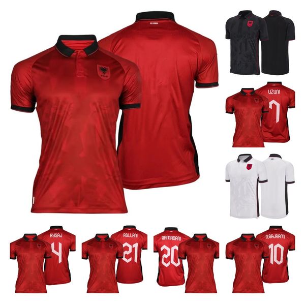 

23 24 albania national team uzuni mens soccer jerseys hysaj lenjani abrashi ramadani home red away white 3rd black kristjan asllani football, Black;yellow