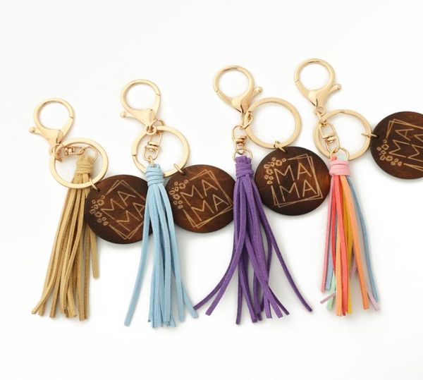 

mother039s day gift handwoven tassel keychain pendant mama wood chips key chain leather keychain2011858, Silver