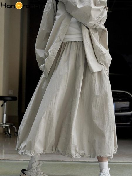 

dresses hanorange 2023 spring summer outdoor high waist skirt drawstring loose breathable umbrella skirt aline midi skirt black/khaki, Black;gray