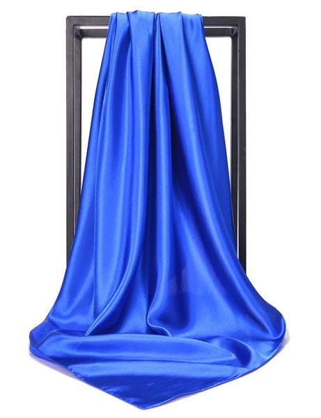 

9090cm kerchief silk satin hijab scarf for women solid color handkerchief hair scarfs square shawls and wraps head scarves lady4522089, Blue;gray