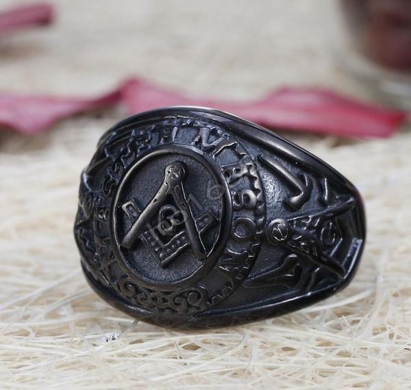 

mens black plated stainless steel mason masonic mason ring band all sizes7273134, Golden;silver
