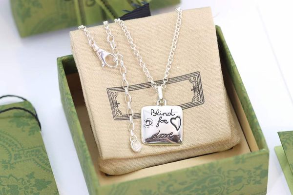 

s925 sterling silver fearless love square pendant necklace vintage necklace gift for men and women