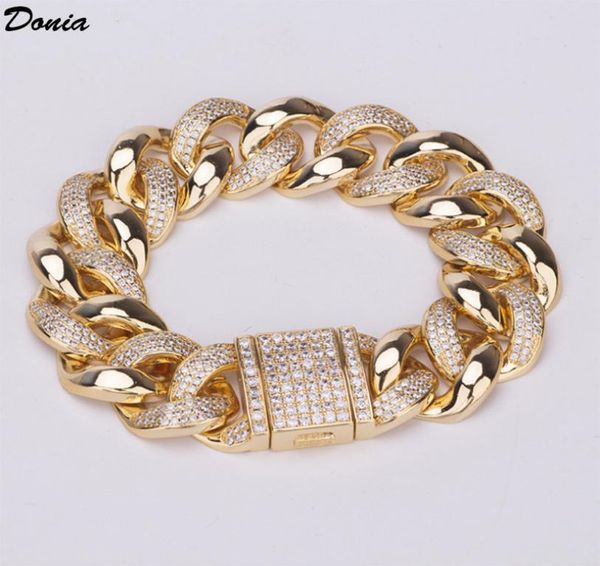 

donia jewelry fashion european and american copper micro inlaid zircon cuban bracelet box buckle men039s hip hop style jewelry 9234164, Black