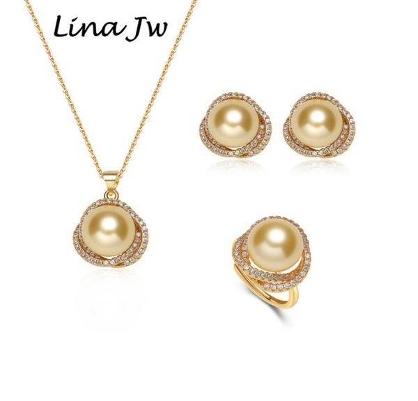 

south sea shell pearl gold jewelry for women sets necklace earrings ring with zircon party birthday wedding gift 2207022985795, Silver