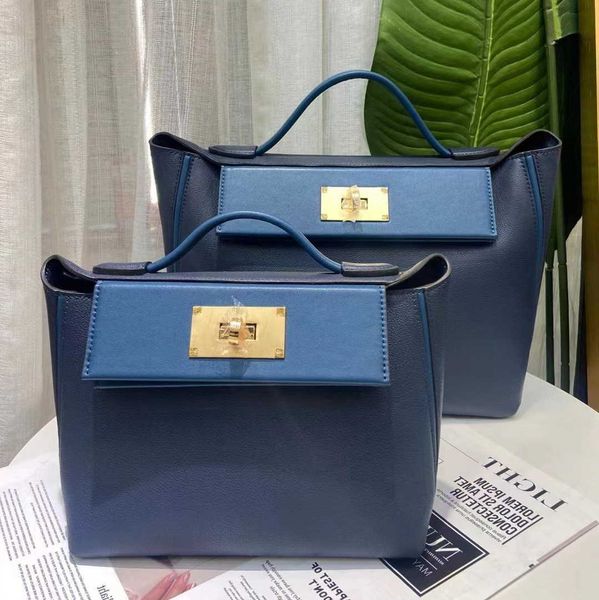 

original leather hemrres 2424 kelys tote bags online store 2023 new h family genuine womens bag layer cowhide briefcase gold button handbag