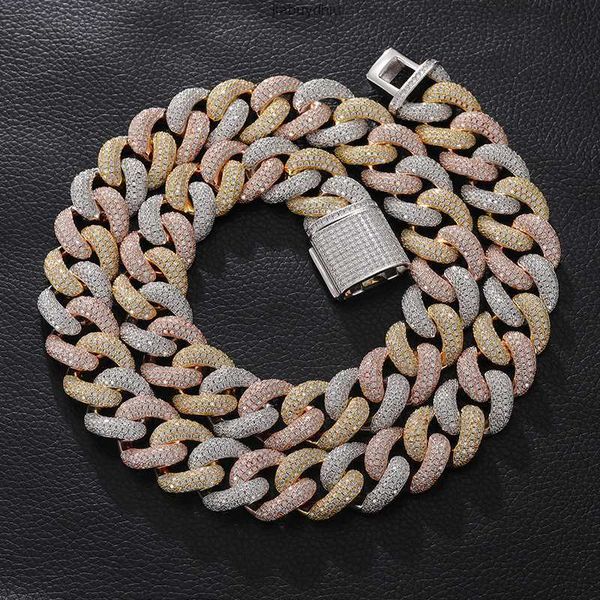 

20mm moissanite bracelet 18k gold plated hip hop style 925 silver colorful full vvs cuban link necklace for men