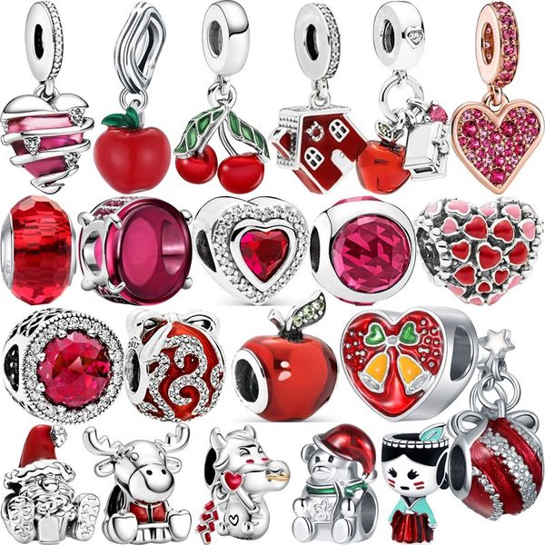 

fits pandora bracelets 20pcs cherry apple red house heart silver charms fits pandora charms bracelet beads for jewelry making 925 sterling s, Black