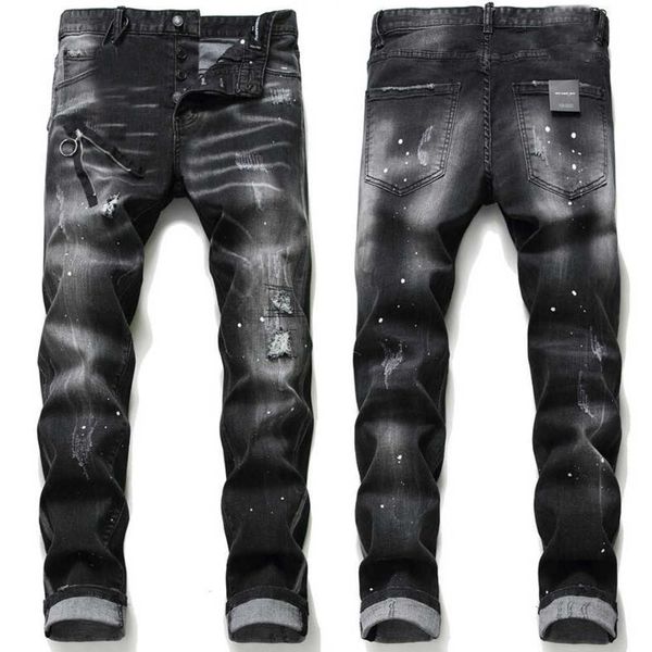 

men more badge slim fit jeans straight leg washed fashion designer painted biker men's denim pants trousers big size 120, Blue