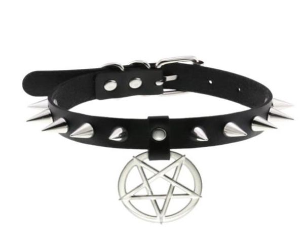 

spike punk choker collar for girl goth pentagram necklace emo neck strap cosplay chocker gothic accessories1804937, Silver
