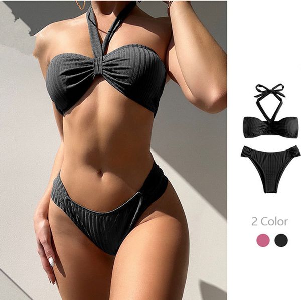 

solid color female micro bikini sets beach equipment women halter swimsuit low waist beachwear with g-strings brazilian swimwear lady water