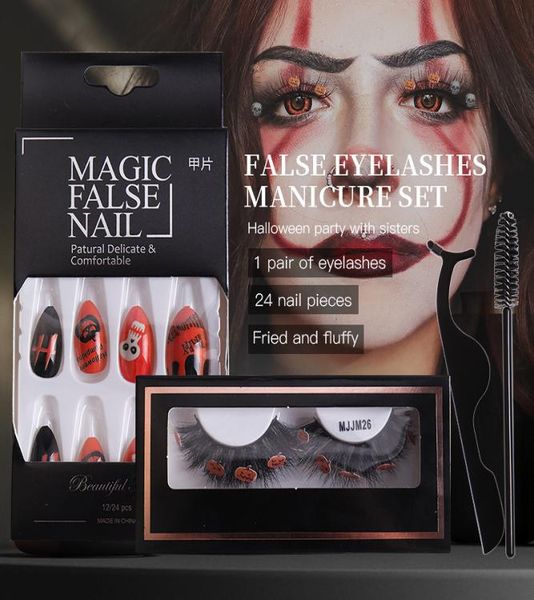 

halloween party eye lashes extension false nails 24pcs sets fake full cover acrylic press on eyelashes8791588